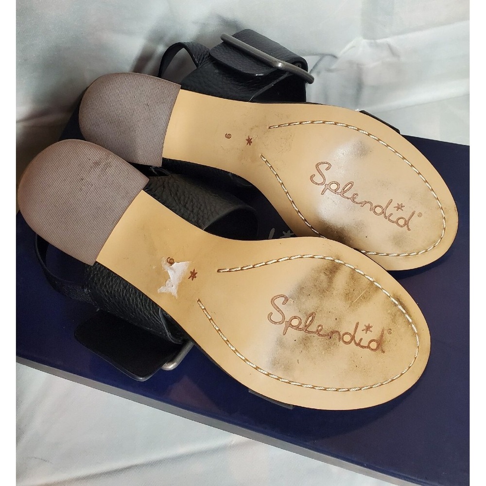 Splendid Bo Leather With Wooden Heelshoes black Open Toe, Open Heel. Size 6. - Picture 3 of 5